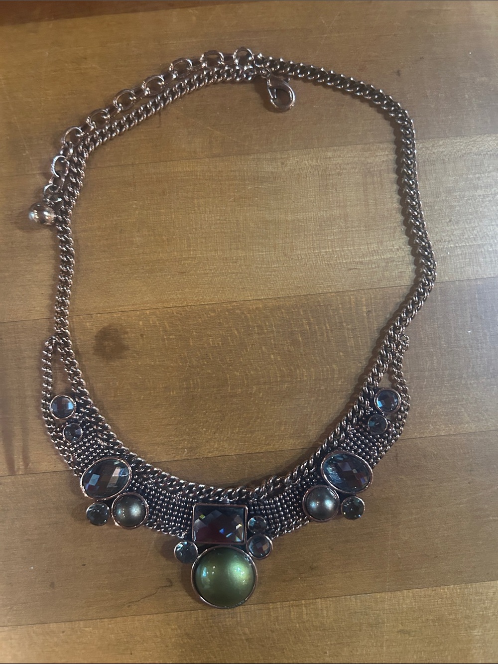 Rose-gold Statement Necklace with Iridescent Green Gemstones - Women Jewelry